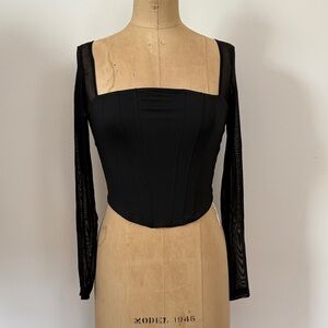 Reoria Black Long Sleeve Corset Top Mesh Sleeves Goth Indie Sleaze S